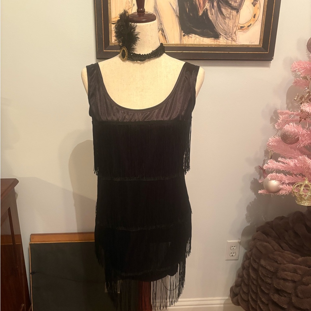 Black Fringe Sleeveless Dress